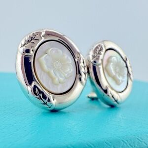 RARE Tiffany & Co. Nature Rose Mother of Pearl Cameo Earrings